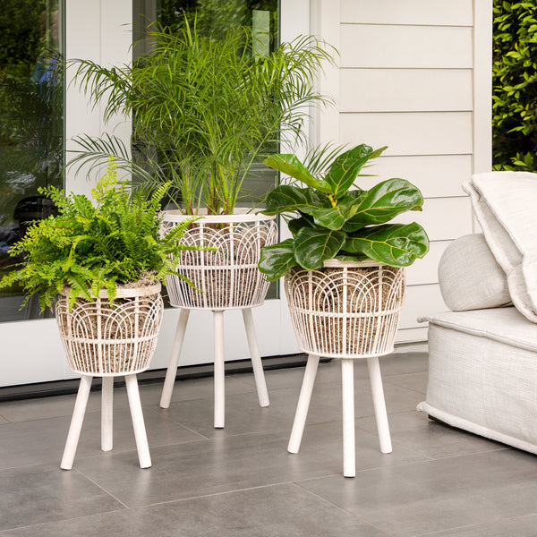 S/3 Bamboo Planters 11/13/15", White image