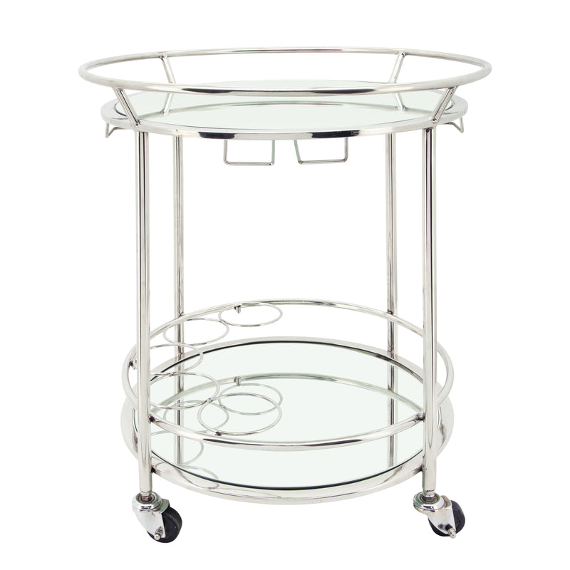 Two Tier 27"h Round Rolling Bar Cart, Silver image