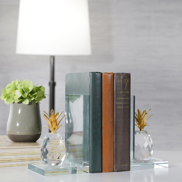 S/2 Crystal Pineapple Bookends, Clear image