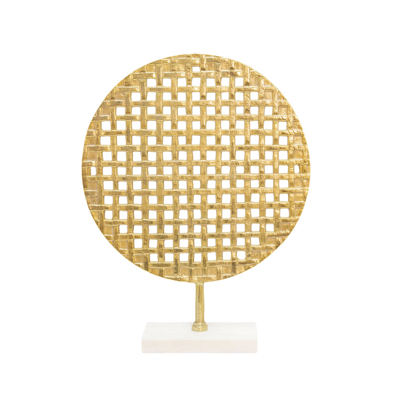 21" Metal Round Mesh Deco On Marble Base, Gold image