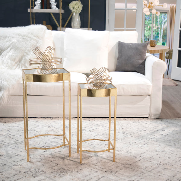 S/2 Metal Accent Tables, Gold/white image