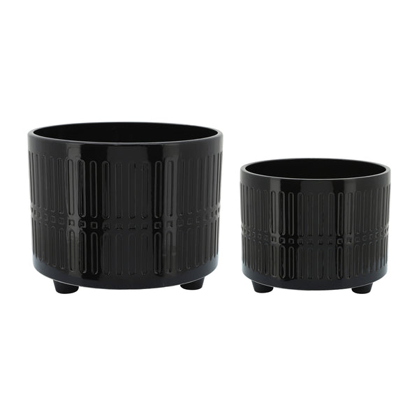 S/2 Lines Footed Planters 10/12" Black image