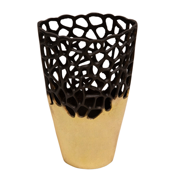15"h Cut-out Vase, Black/gold image