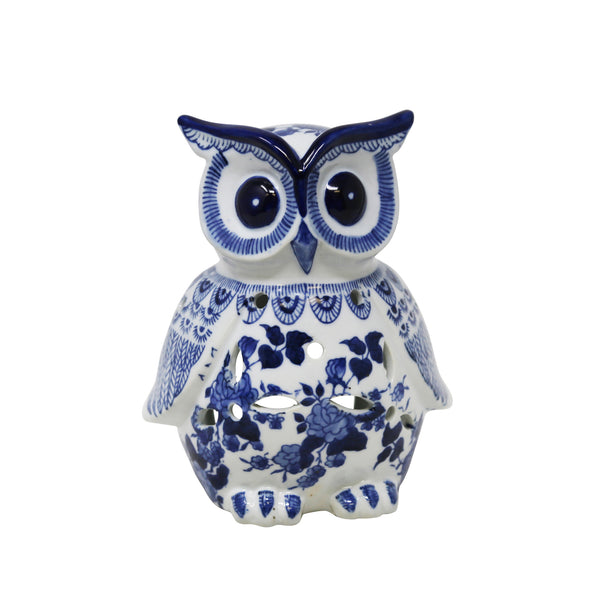 White/blue Ceramic Owl 8" image