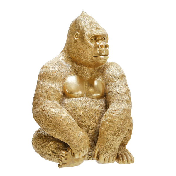 Polyresin 13" Sitting Gorilla Figurine, Gold image