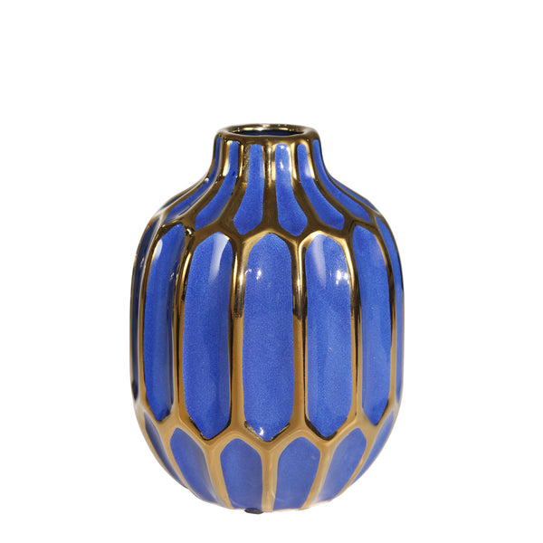 Ceramic 8" Decorative Vase Navy/gold image