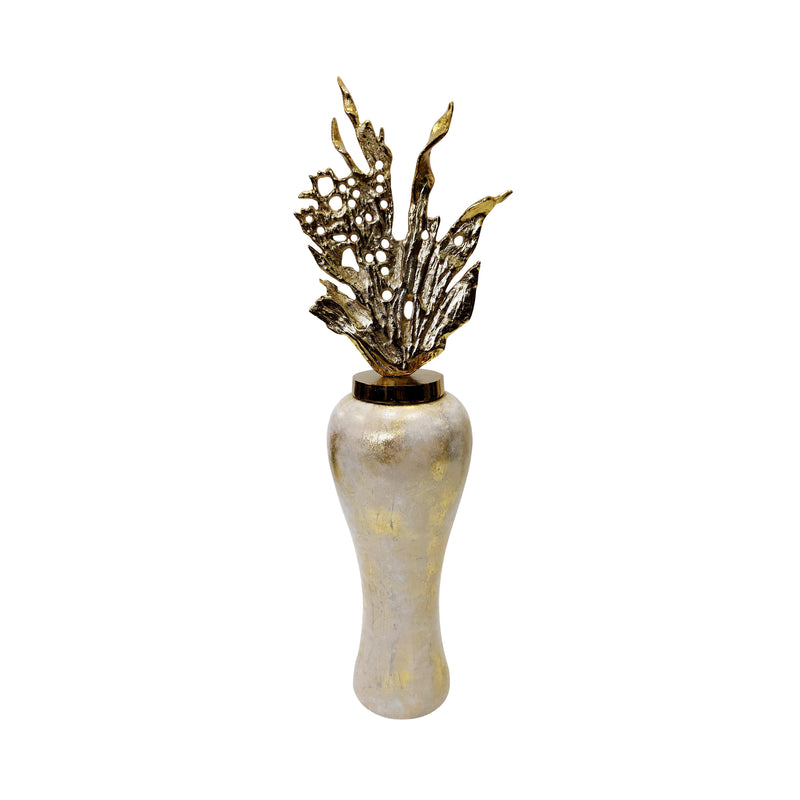Glass, 38"h Vase W/ Aluminum Top, White/gold image