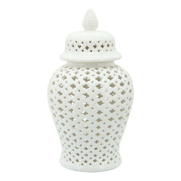 18" Cut-out Clover Temple Jar, White image