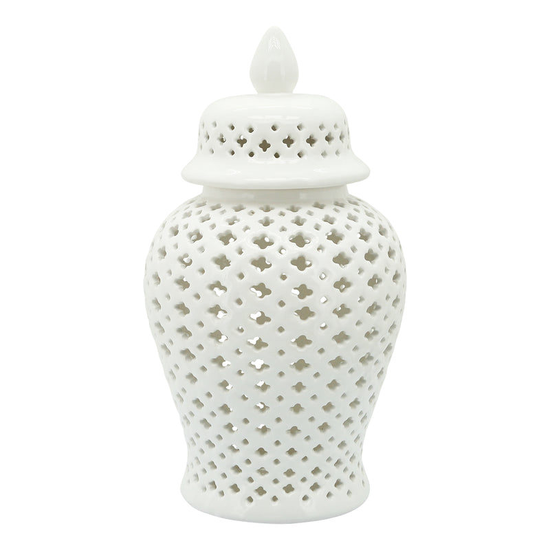 18" Cut-out Clover Temple Jar, White image