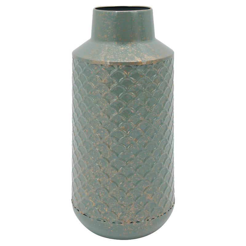 Metal 14"h Textured Vase, Green image