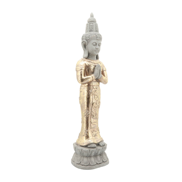Resin, 26"h Standing Buddha, Gray/gold image
