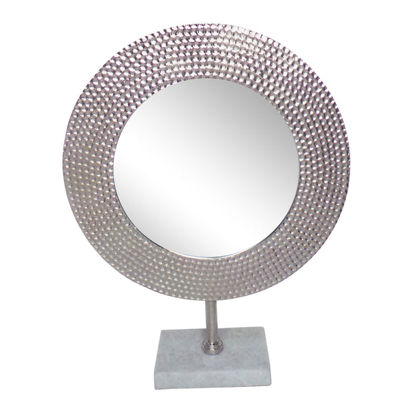 Metal 19" Hammered Mirror On Stand, Silver image