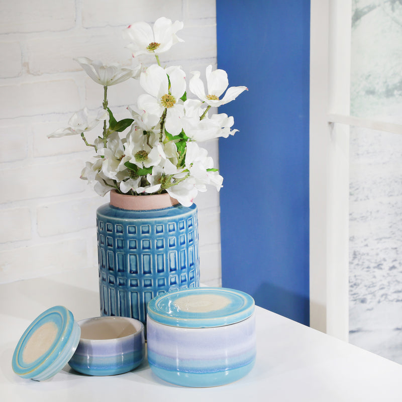 Ceramic 5" Covered Jar, Blue Mix image