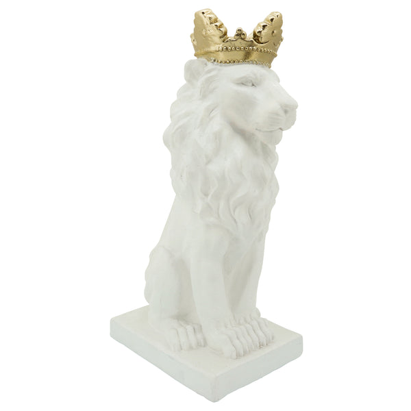 Polyresin 25" Lion Figurine W/crown, White image