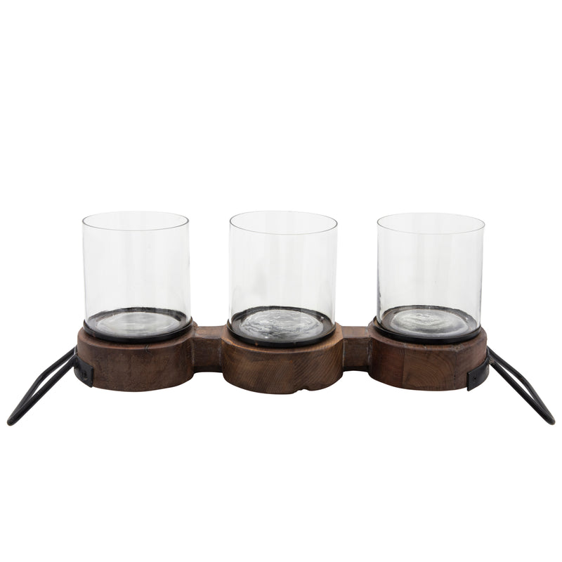 10"h Wooden 3-candle Holder, Brown image