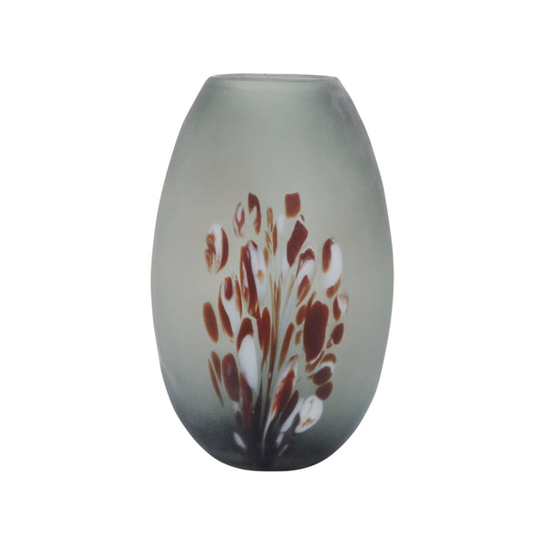 Glass, 10''h, Frosted Vase With Red Detail-gray image