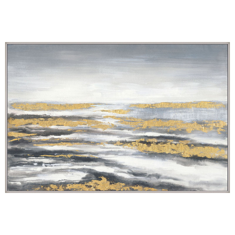 60x40 Horizon Hand Painted Canvas, Gray/gold image