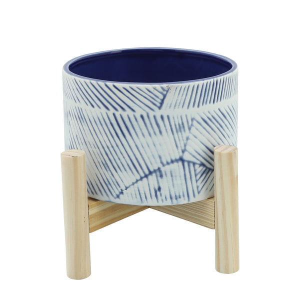 6" Planter W/ Wood Stand, Navy image
