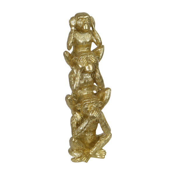 Polyresin 12" Stacking Monkeys Deco, Gold image