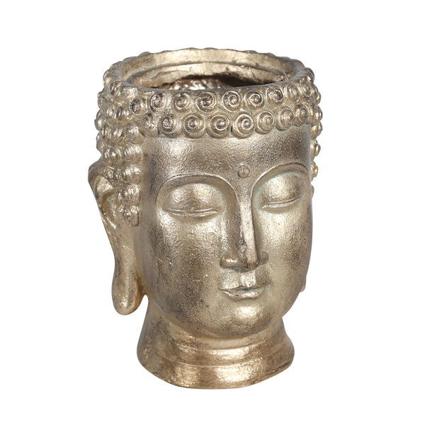 Resin 9" Buddha Head Planter, Gold image