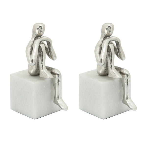 Metal/marble S/2  Sitting Leg Up Bookends, Silver image