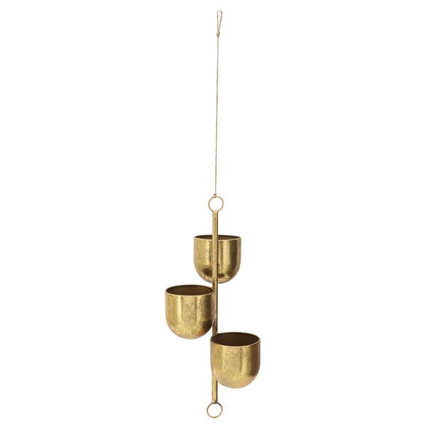 Metal 4"  3-hanging Planters, Gold image