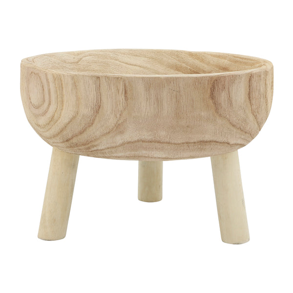 Wood 11" Bowl With Legs, Natural image