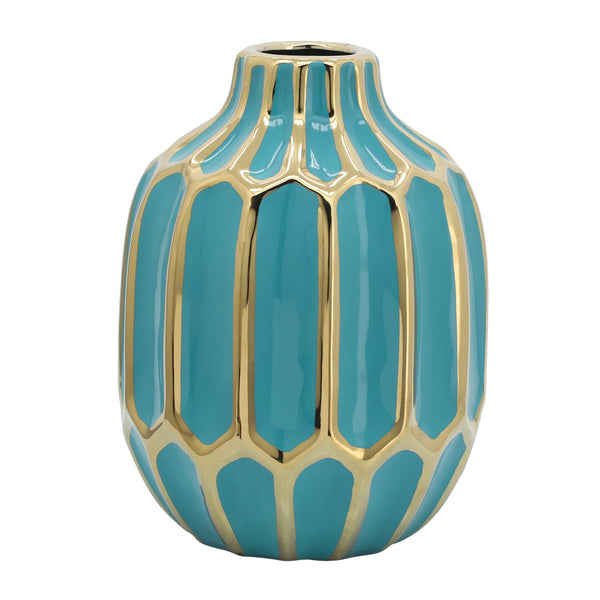 Turquoise/gold Ceramic Vase 8" image