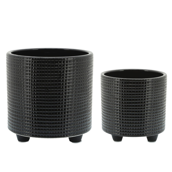 S/2 Weave Footed Planters 6/8", Black image