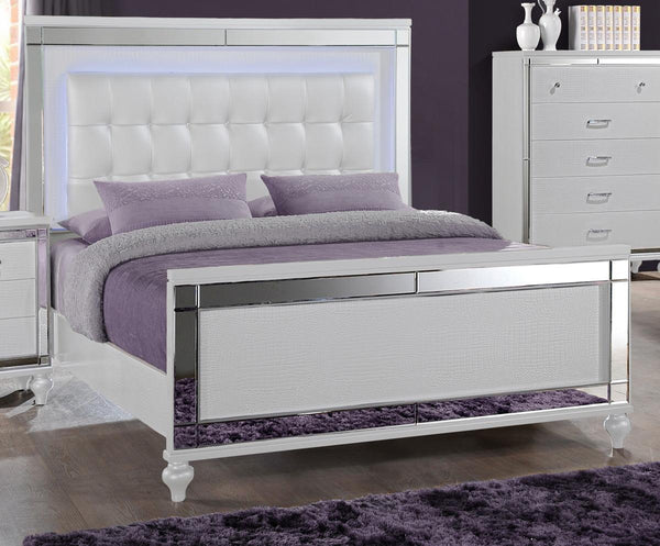 New Classic Furniture Valentino Twin Upholstered Lighted Bed in White image