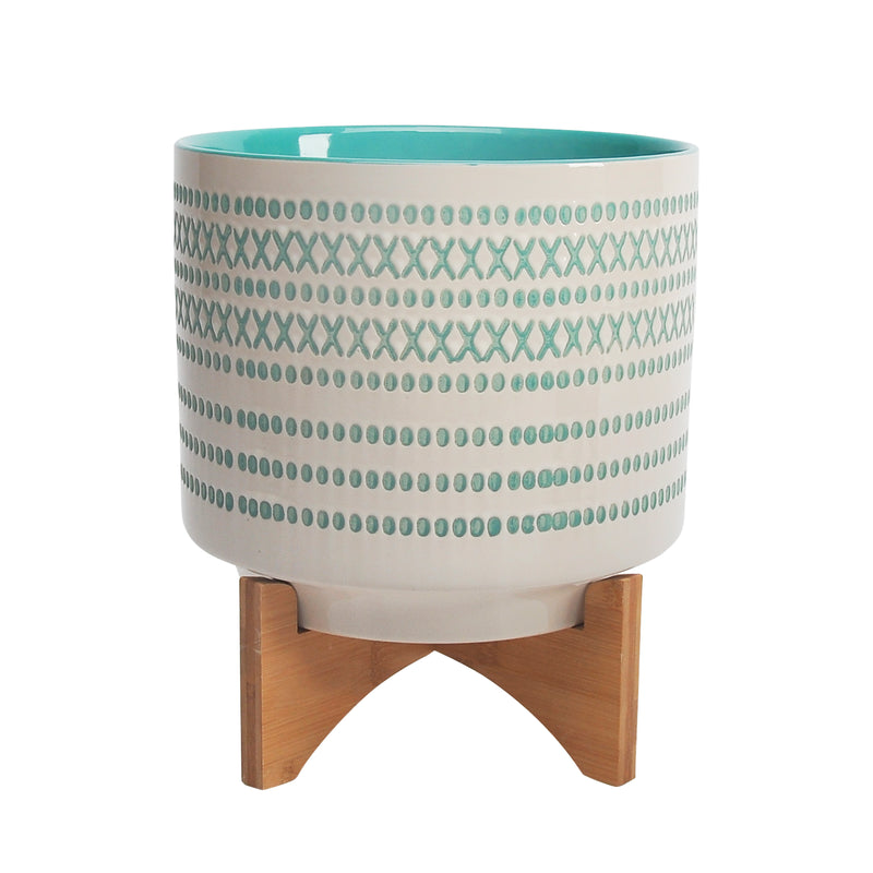 Ceramic 10" Planter On Stand W/ Dots, Turquoise image