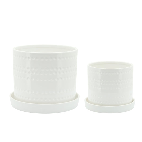 S/2 Dotted Planters W/ Saucer 6/8", White image