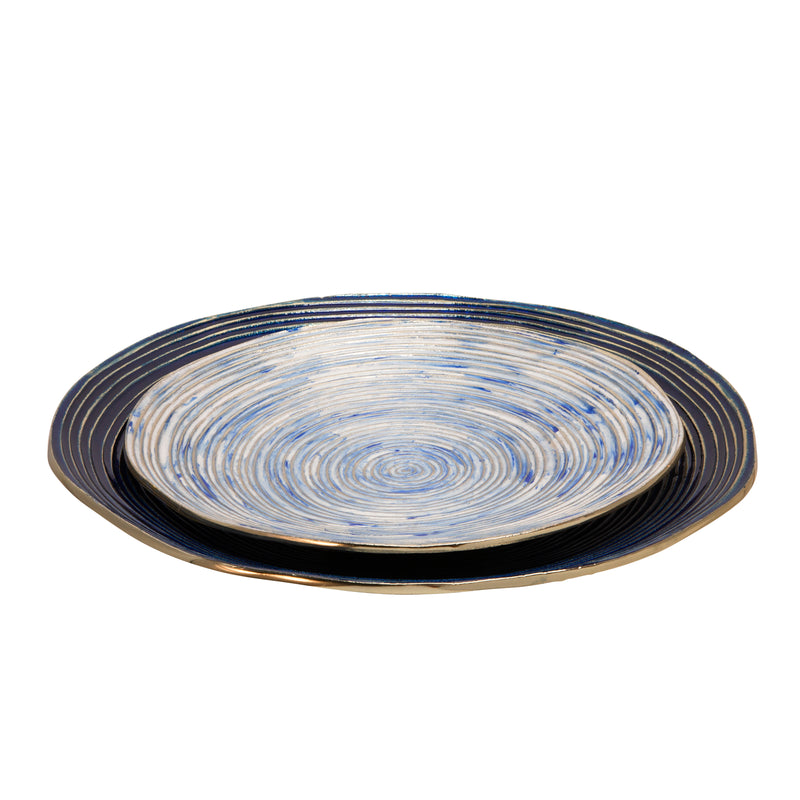S/2 Decorative Metal Swirl Tray, Blue/multi image