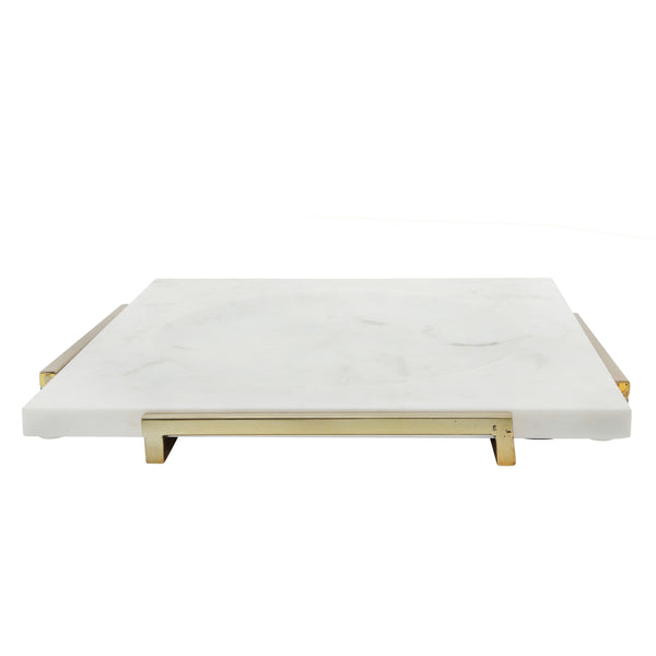 Marble 15x15 Tray With Metal Base, White image