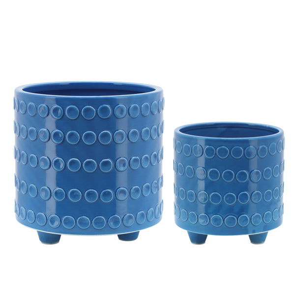 S/2 Dotted Footed Planters 6/8", Blue image