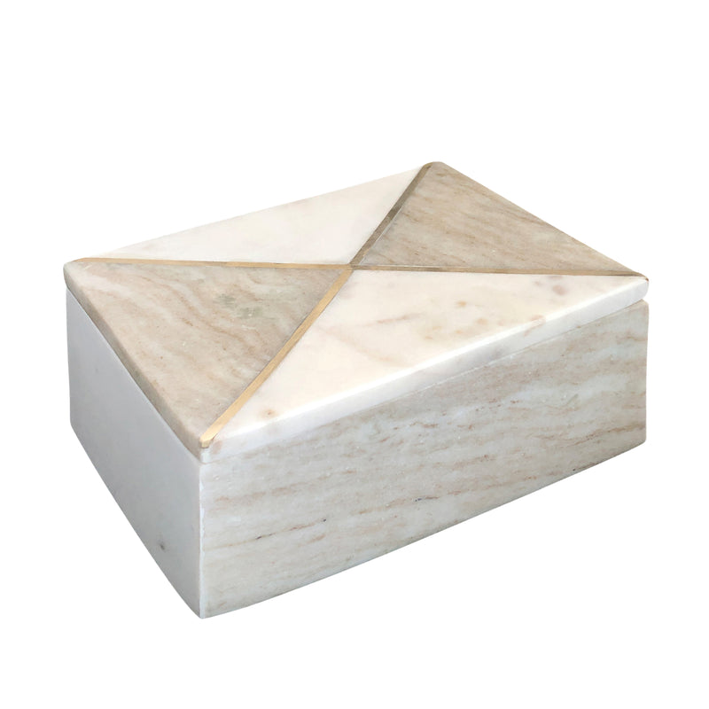 Marble 7x5 Rectagular Box W/ Inlay, Wht/brn image