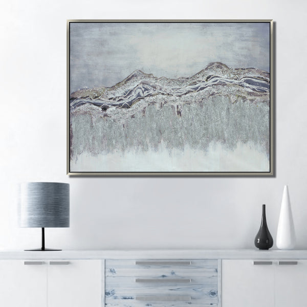 47x35 Handpainted Mountain Canvas, Gray image