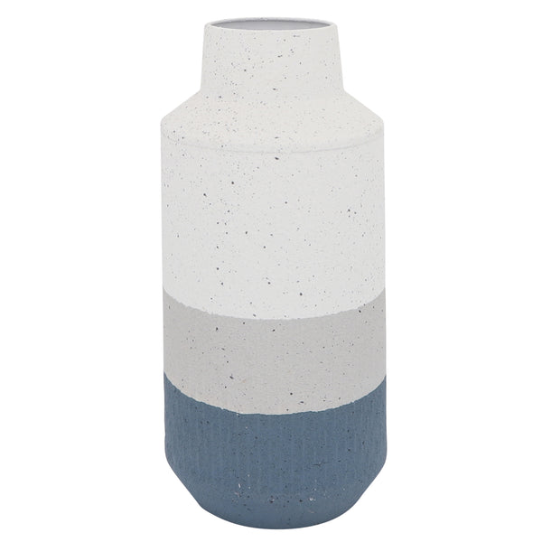 Metal, 14"h Textured Vase, White/blue image