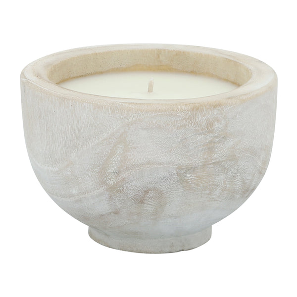Wood 6" Bowl Candle, White 9oz image