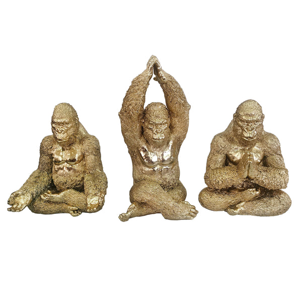 S/3  12 'yoga Gorillas, Gold image