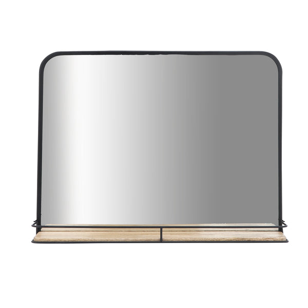 Metal, 24x18 Mirror W/ Folding Shelf, Black/brown image
