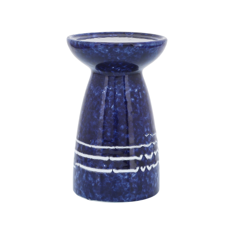 Cer, 6"h Painted Candle Holder, Blue image