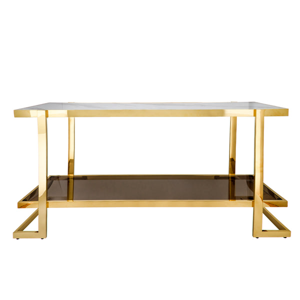 Metal/marble Glass Console Table, Gold/white Kd image