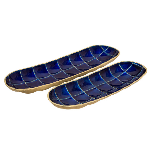 S/2 Decorative Tortoise Shell Metal Plates, Blue image