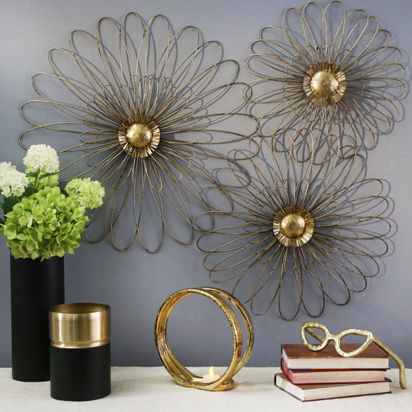 Gold Metal Daisy Wall Flower Wb 23.5" image