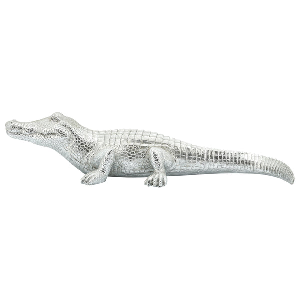 Polyresin 16" Crocodile Figurine, Silver image