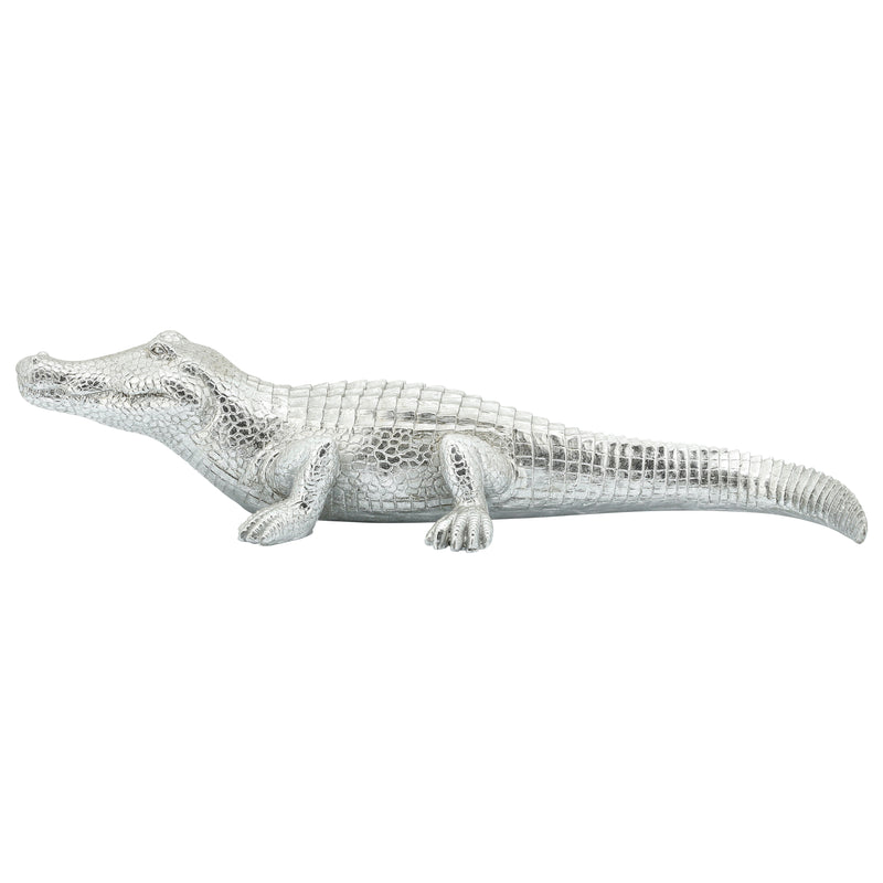 Polyresin 16" Crocodile Figurine, Silver image