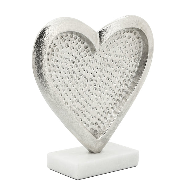 Metal, 9"h Heart On Marble Base, Silver image