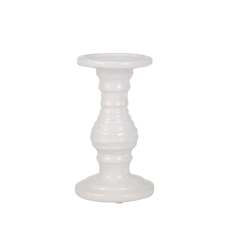 Ceramic 8" Candle Holder, White Stripe image