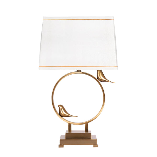 Metal 24" Circle Table Lamp W/birds, Gold image